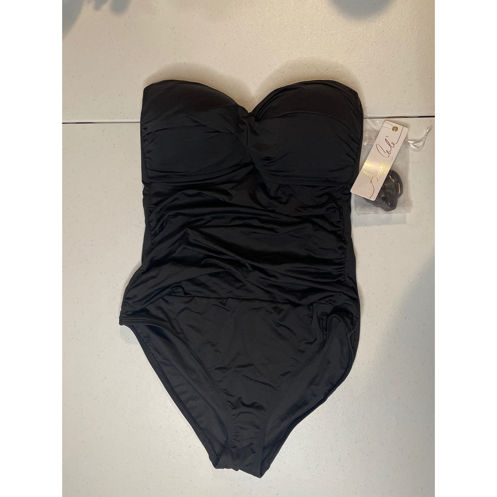 Anne Cole Black Ruched Strapless One Piece Swimsuit Size 8